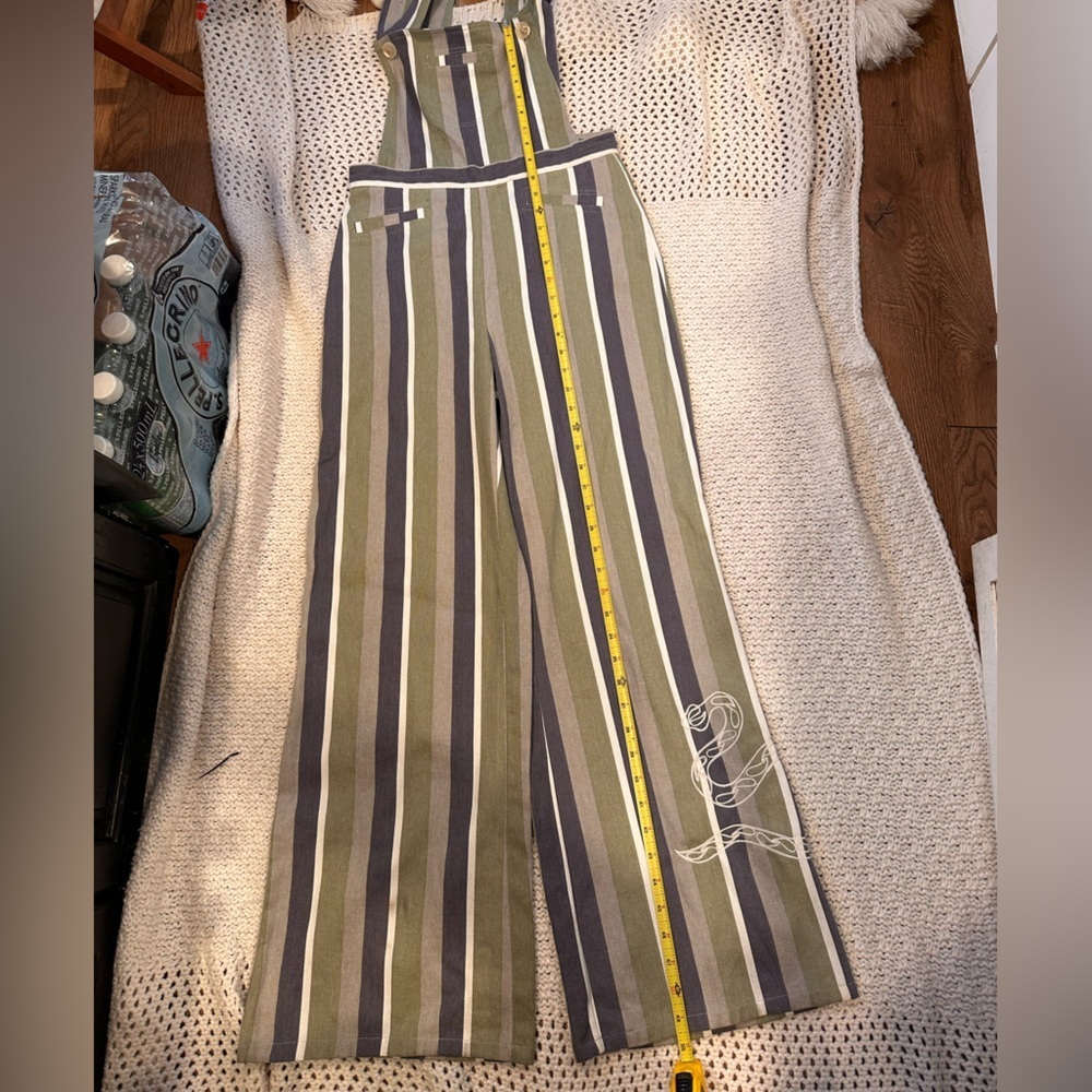 SAINT GERALDINE WOMENS Striped Overalls with Blue and Green Accents SMALL - Picture 5 of 10